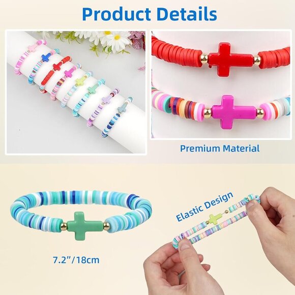 Christian Bracelets Pack 48pcs Colorful Polymer Clay Beaded Jewelry Gift - Picture 2 of 7